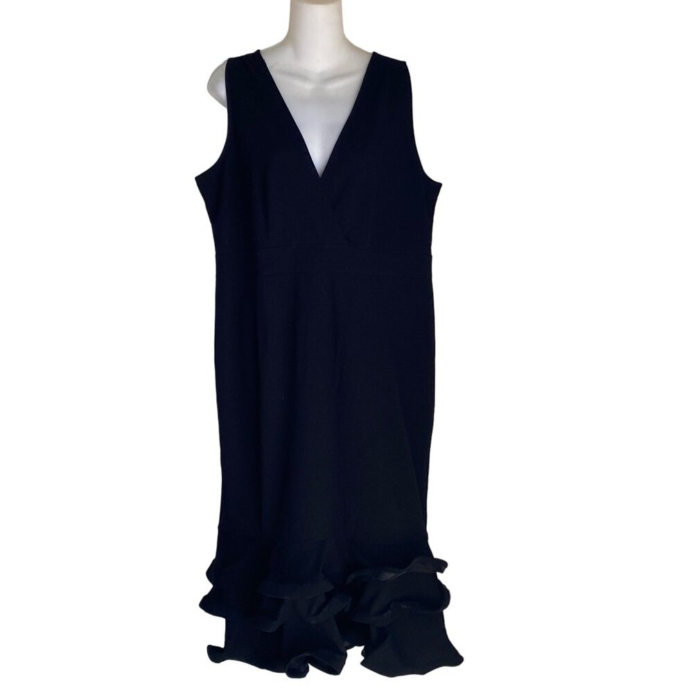 Womens Black Fit & Flare V neck formal dress - Picture 2 of 11